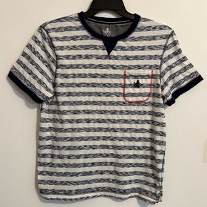 Rugby University LRG Mens Large Striped Pocket Tee Embroidered Logo